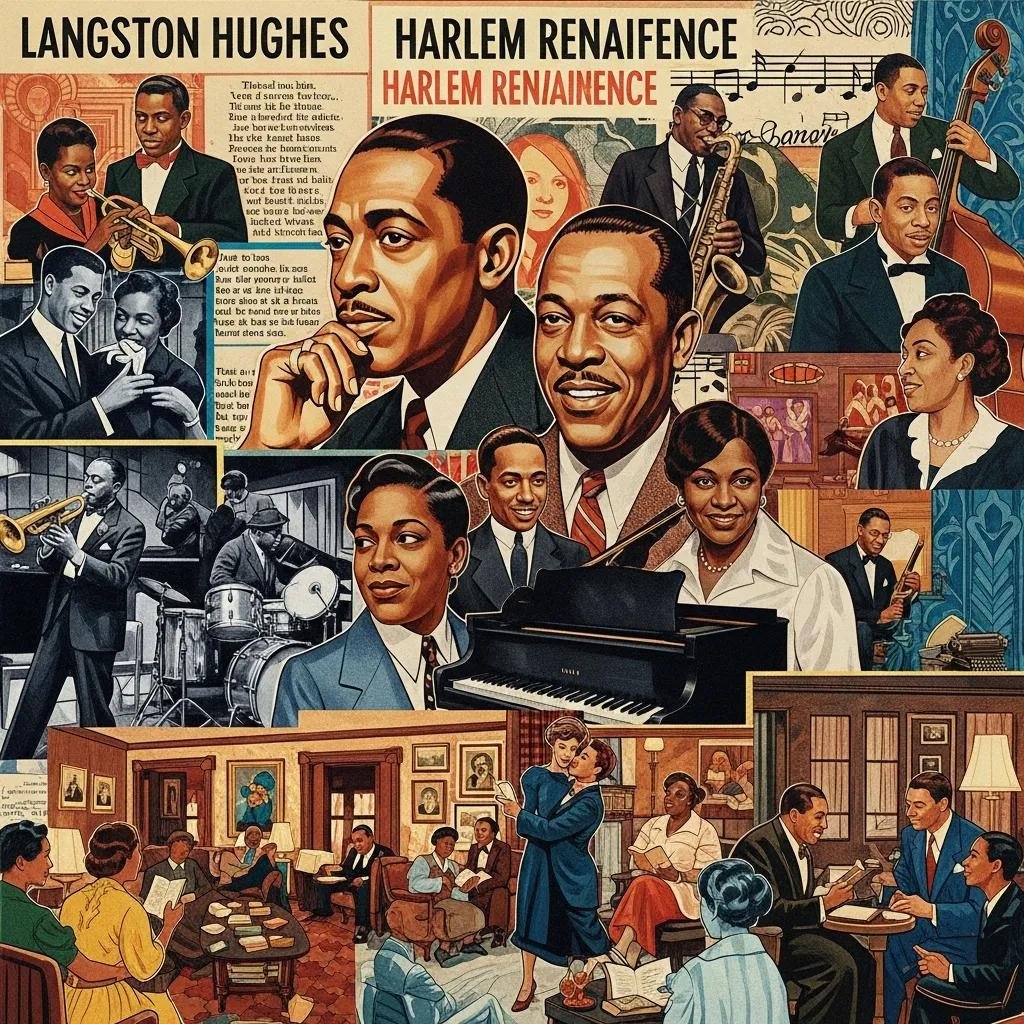 Collage of Harlem Renaissance figures and cultural scenes, illustrating the historical significance of the movement
