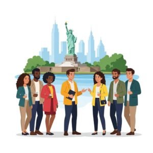 Group enjoying a private walking tour in New York City with a guide