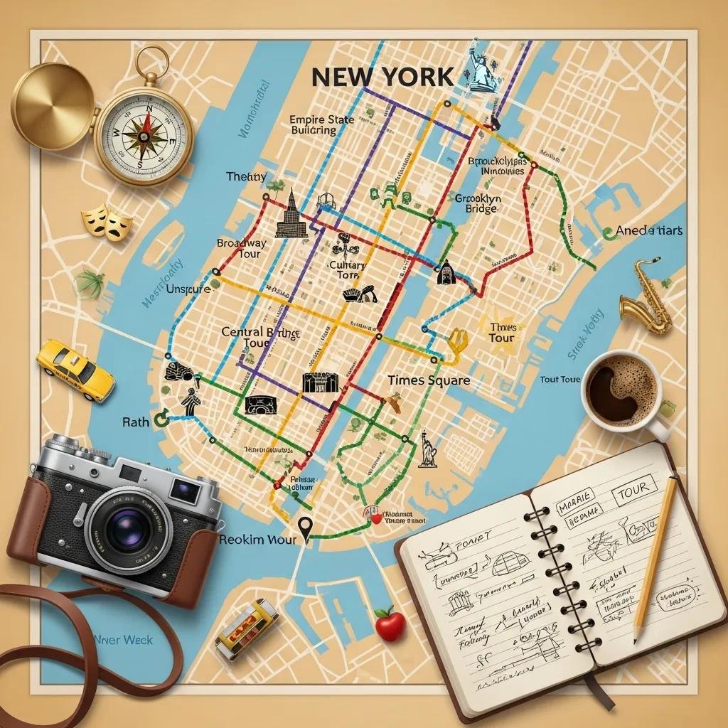 Map showing customizable routes for private tours in New York City