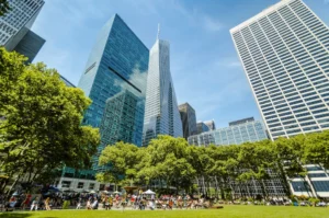 Community enjoying free outdoor activities in a New York City park during summer