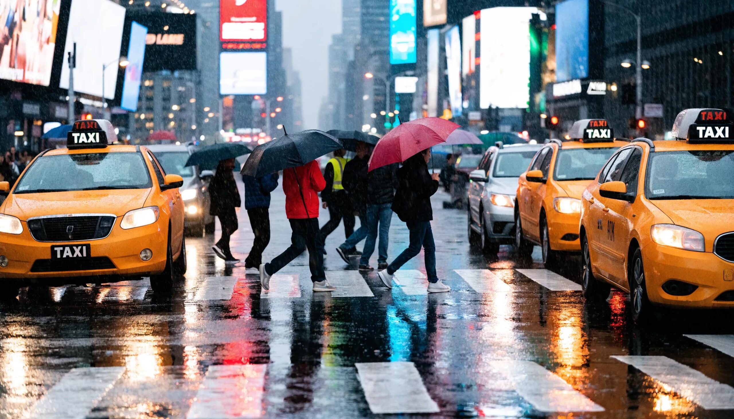 Vibrant scene of Midtown Manhattan showcasing Times Square with tourists and iconic NYC elements