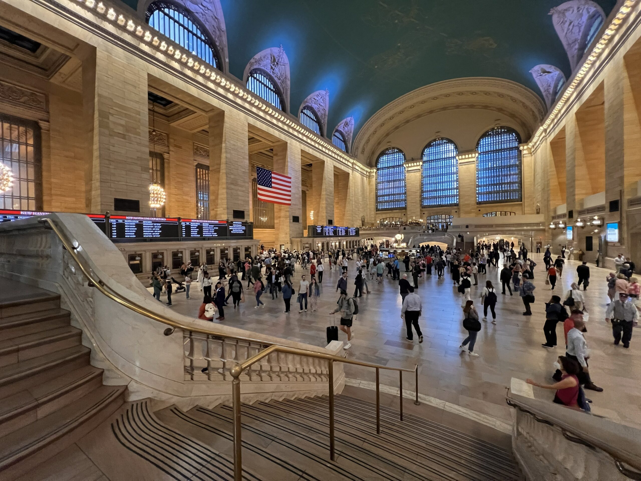 Grand Central Terminal main concourse with the celestial ceiling and grand windows